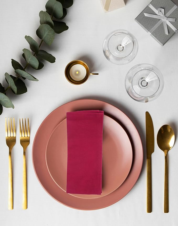 ACCENTHOME Accent Home 100% Cotton Napkins, Delicate Cloth Napkins for Dinners, Parties and Weddings，18 x 18 Inch Set of 12 - Red