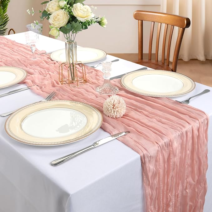 12 Pack 10Ft Blush Pink Cheesecloth Table Runner 23 x 120 Inch | Gauze Rustic - Image 2