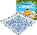GAC Florentine Tempered Glass Square Serving Tray with Ball Legs – Chip Resistant, Oven & Microwave Friendly - Ideal Present – Clear Glass Square Plate for Appetizers & Desserts – Blue, 10-Inch