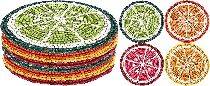 Glass Beads Coasters for Drinks - 12 Pcs Round 4 inch Drink Coaster Thick Absorbent Heat-Resistan - Used for Cold Hot Beverages Glasses Mugs Cups Plants Apartment Decor Bar Table - ALPHA Living HOME