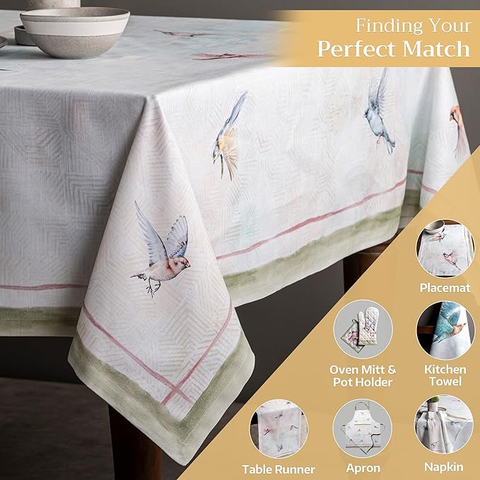 Maison d' Hermine Table Cloth Square Table 100% Cotton 60 x 60 Inches Tablecloth Reusable Decorative for Dining Room Farmhouse Home Valentines Day Decorations Spring Summer - Flying Birds