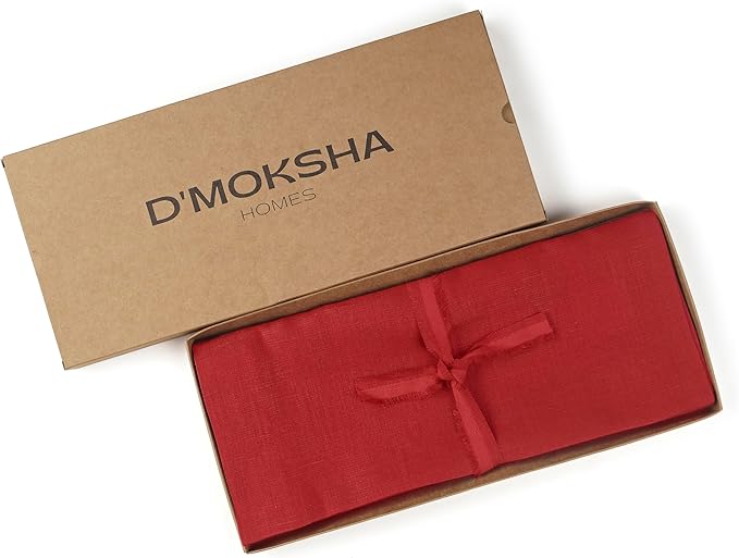 D'Moksha Homes Linen Table Runner 36 Inches - 100% Pure Linen Bright Red Small Table Runner 14 x 36 Inch for Dresser, Coffee Tables, Valentines, Spring, Easter - Machine Washable