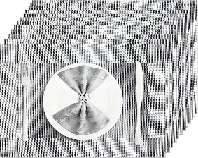 Silver Grey Vinyl Placemats Set of 12, Heat Resistant Table Placemats | 18x12 by Uolr