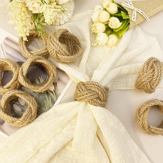 WINGFISH Farmhouse Woven Napkin Rings Set of 24 Burlap Jute Napkin Rings Bulk - Image 3