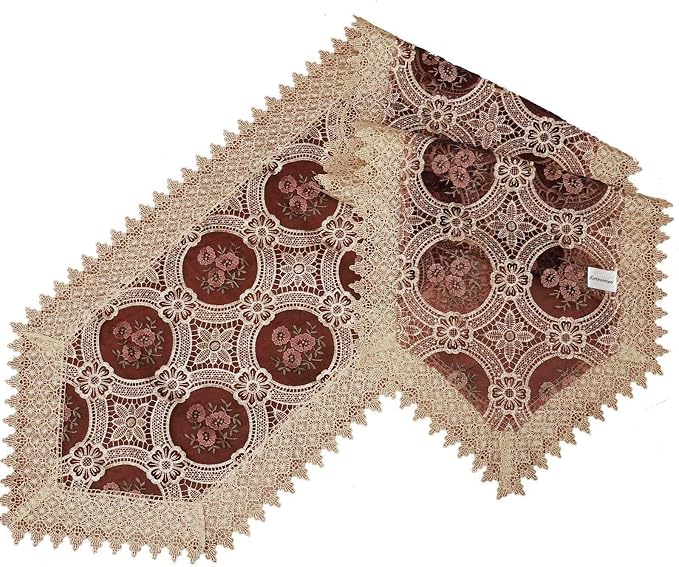 Embroidered Vintage Floral Lace Burgundy Table Runner 16 × 72 Inch - Image 3