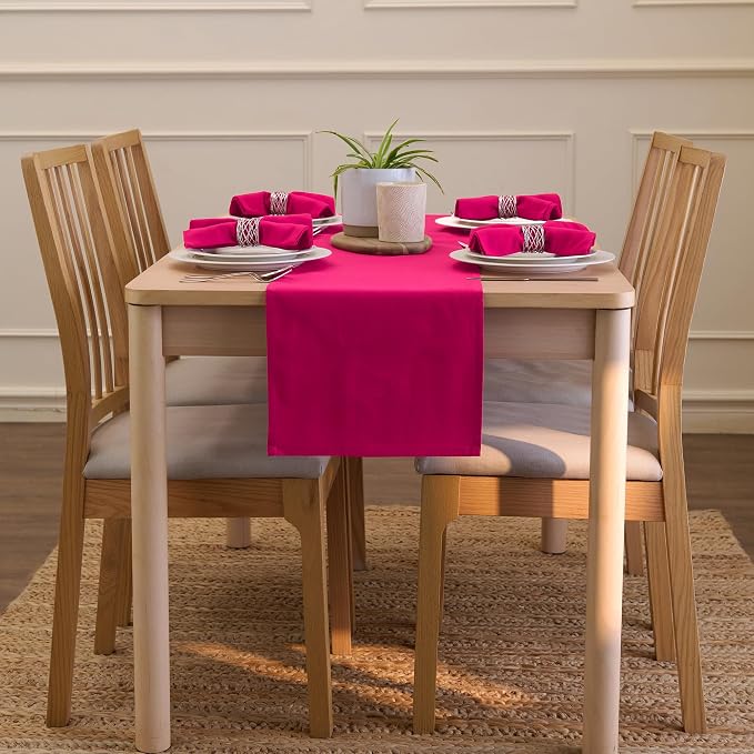 Encasa XO Table Runner, Cotton Canvas Dining Runner 13"x72" | Hot Pink - Image 4