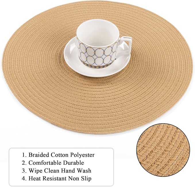 SHACOS Round Placemats Set of 8 Washable 15 inch Round Placemat Cotton - Image 4