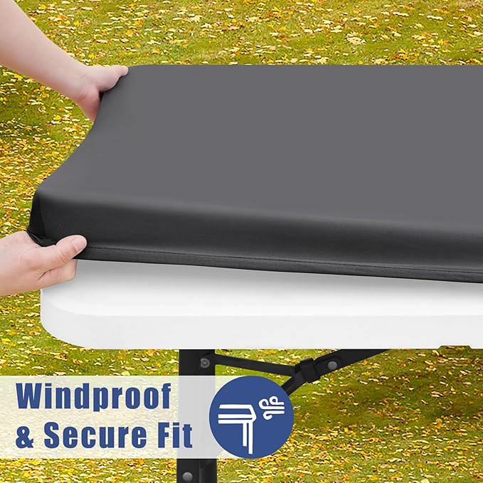 Spandex 4 Foot Rectangle Table Cloth 2 Pack, Elastic Fitted Tablecloths for Picnic, Stretch Washable Patio Table Cover for Outdoor, Camping, Banquet and Parties (Dark Grey, 30"x48")