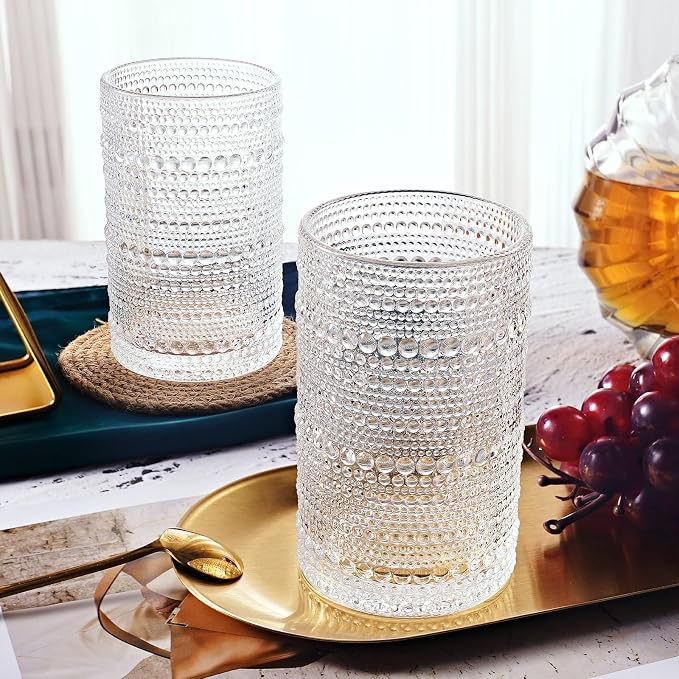 OPAYLY hobnail drinking glasses Highball Glasses Set of 6 12oZ Embossed Vintage - Image 7