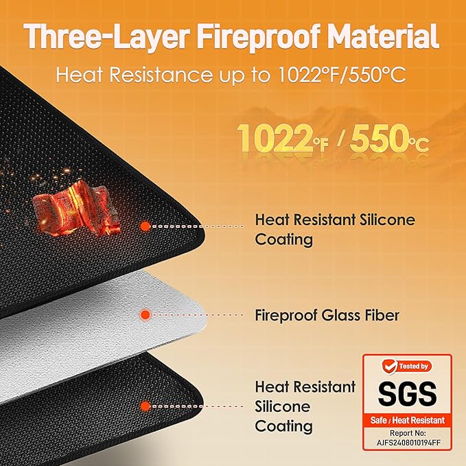 24 x 24in Heat Resistant Grill Mats for Outdoor Tabletop Grill to Protect Your Prep Grill Table, Heat Resistant Mats for Countertop, Fire Proof & Water Proof & Oil Proof BBQ Mat - Black-0.5mm