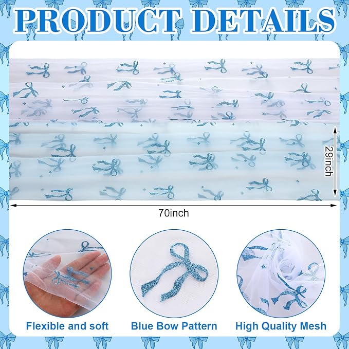 4 Pcs Blue Bow Table Runners 29 x 70 Inch Blue Tulle Lace Table Runner Coquette - Image 2