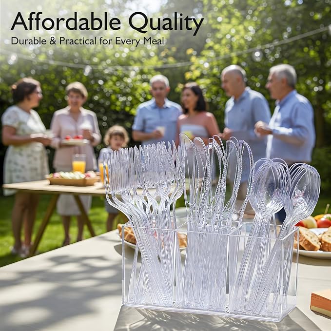 Disposable Plastic Silverware, Heavy Duty Forks and Spoons Set, Durable Plastic - Image 6