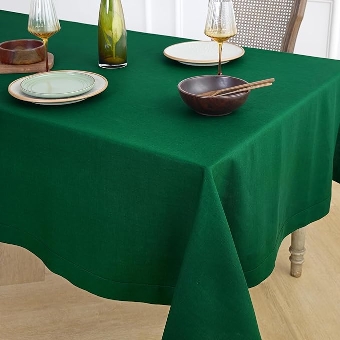 Solino Home Linen Tablecloth 60 x 132 Inch - 100% Pure Linen Christmas Green Table Cloth for Rectangle Tables - Fete, Machine Washable Tablecloth for St Patricks Day