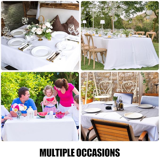 Smiry Rectangle Table Cloth, Waterproof Anti-Scratch Polyester Tablecloth, Decorative Washable Fabric Table Cover for Dining, Buffet, Parties and Outdoor, 52x70, White