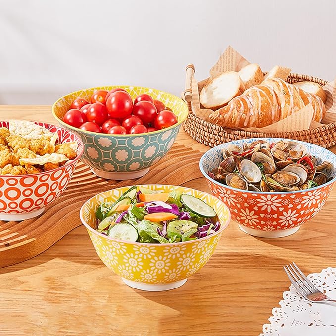 AntoKueh 23 OZ Colorful Large Ceramic Bowl Set of 6, 6 inch Deep Porcelain - Image 7