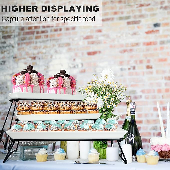 Extra Large 3 Tier Serving Tray Set, 24x22x9.7 inch Cupcake Fruit Cookie Dessert Table Display Stands Melamine Tiered Platters Food Trays for Party Buffet Entertaining, White