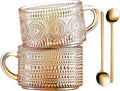 Gezzeny Vintage Coffee Mugs 14 Oz Set of 2 Amber Embossed Glass Tea Cups by Gezzeny