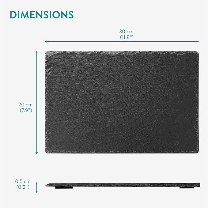 Navaris Slate Plates - Food Contact Safe Black Stone Plates - Cheese Platter Charcuterie Boards Serving Plate - Stone Slate Slab Cheese Board - Set of 8-11.8" x 7.9" (30 x 20cm)