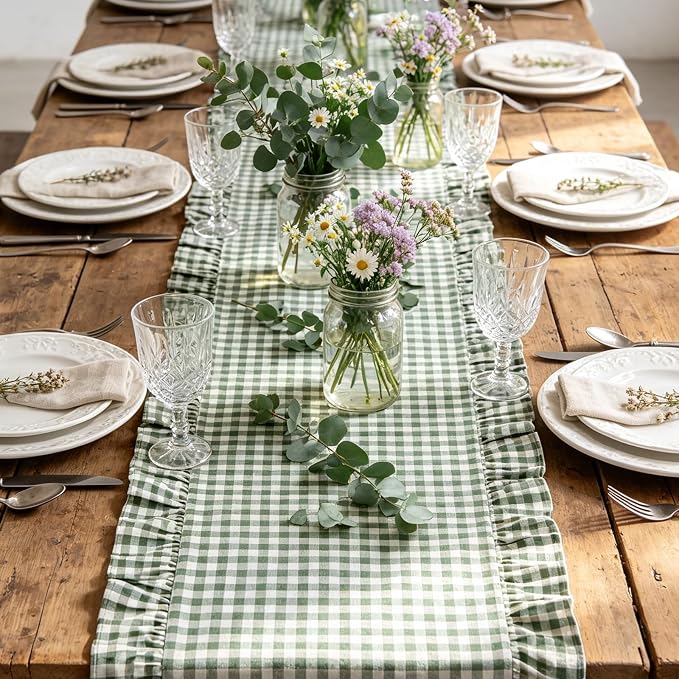 Eternal Beauty 14x72 Gingham Ruffle Table Runner - Image 2