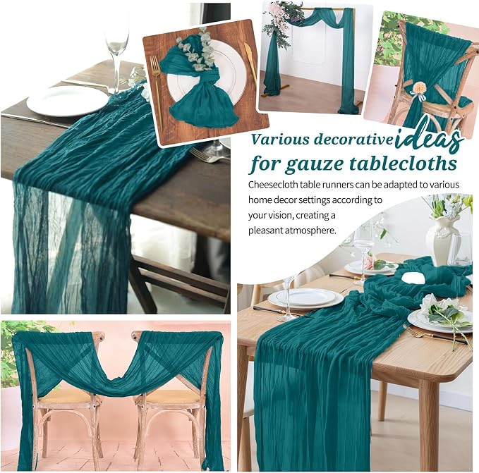 Pesonlook Cheesecloth Table Runner Teal, 10 Pack 17.7x108 inch, Long | Rustic - Image 7