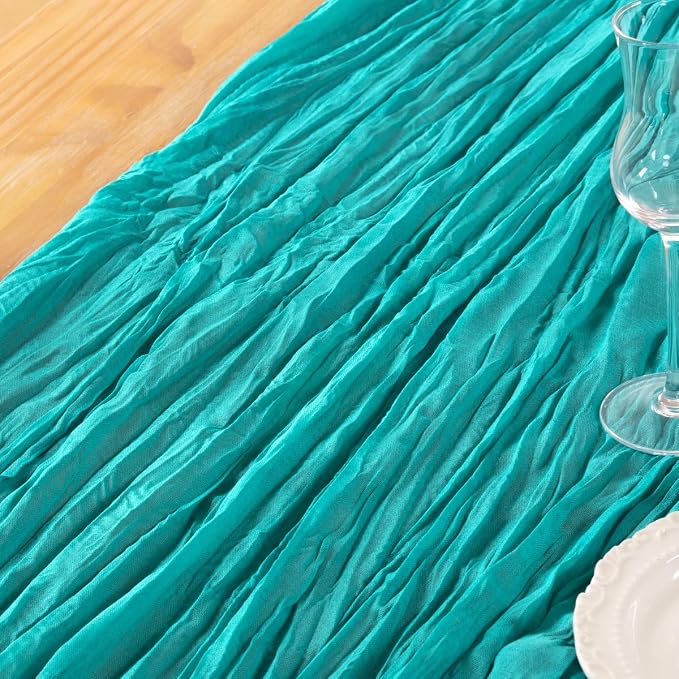DeZerlor Teal Green Cheesecloth Table Runner 1 Pack Summer Boho Runner | - Image 6