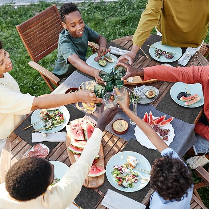 Placemats Set of 8 Washable, Heat Resistant Table Placemats Wipeable Faux Leather Place Mats Non Slip, Waterproof Square Table Mats for Indoor Outdoor, Charcoal Gray