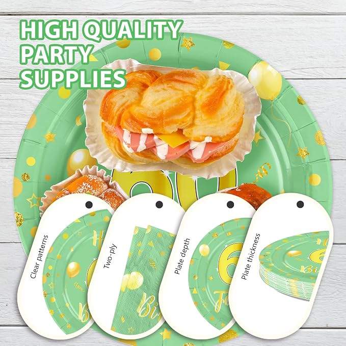 96 Pcs Sage Green Gold 60th Birthday Decorations Serves24 | 60th Birthday - Image 6