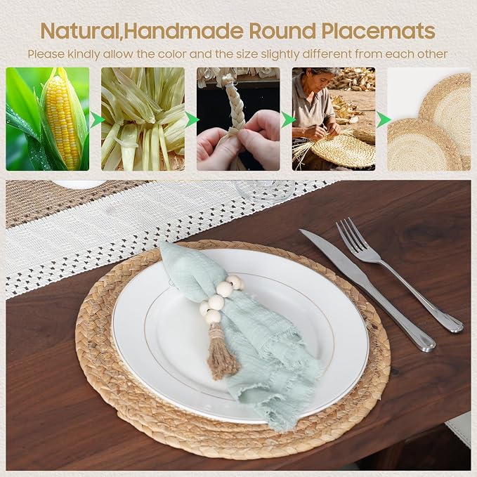 Placemats Set of 4, Natural Round Placemats - Image 5