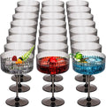 24 Pcs Ribbed Martini Glasses 10 oz Disposable Plastic Vintage Ribbed Coupe Glasses Unbreakable Dessert Parfait Glassware for Wedding Birthday Party Supplies (Black)