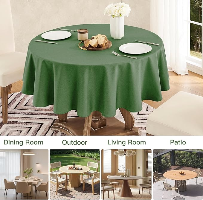 Tablecloth Linen Textured Waterproof & Stain Resistant Table Cloth Wrinkle Free Decorative Fabric Farmhouse Table Cover for Dining/Party/Buffet/Wedding, 60 x 60 Inch, Green