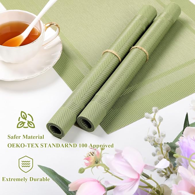 SHACOS Woven Vinyl Placemats Set of 6 Wipe Clean Place Mats - Image 4