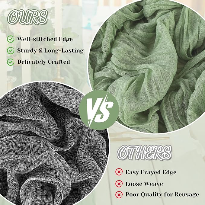 2 Pack Cheesecloth Table Runner, 120 Inch Sage Green Table Runner - Image 6