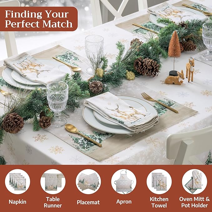 Maison d' Hermine Table Cloth Rectangle Table 100% Cotton 70 x 108 Inches Fall Tablecloth Reusable Everyday Use for Thanksgiving Christmas Decorations Dining Farmhouse Party (Deer in The Woods)