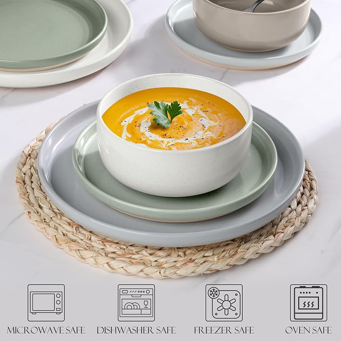 LIANYU 12 Piece Ceramic Dinnerware Set, Stoneware Dinner Dish Set - Image 5
