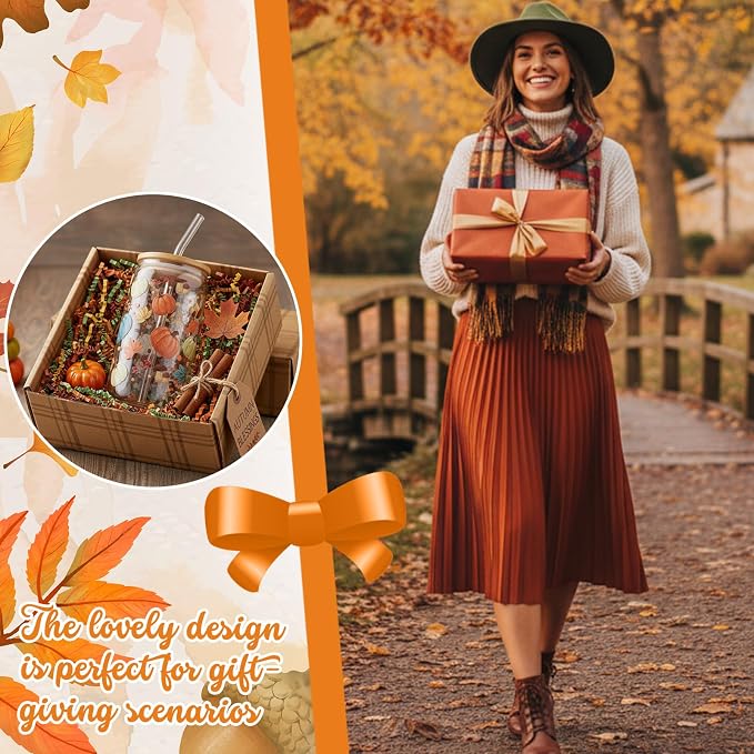 Sliner 2 Pcs Pumpkin Glass Cups Fall Drinking Tumbler - Image 4