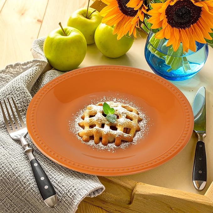 Melamine Beaded Appetizer/Salad/Dessert/Side Plates, Fall, Set of 6, 8.5 inch, Platter, Serving Dishes, Kid-Friendly, Chip and Break-Resistant, Durable, for Indoor and Outdoor, Dishwasher Safe