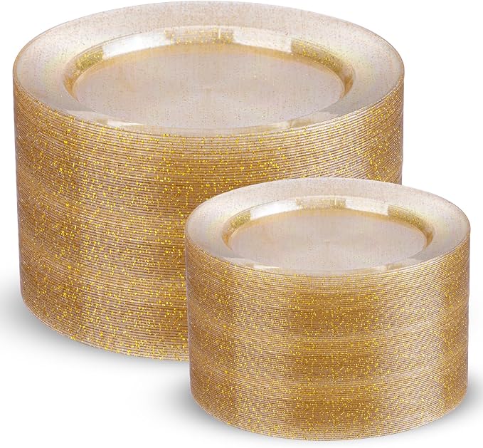 200 Pcs Gold Glitter Plastic Plates by I00000