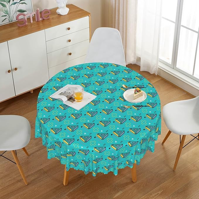 Laeacco 60 Inch Geometric Round Tablecloth Turquoise Triangle Pattern Modern Abstract Art Print Table Cloth Washable Waterproof Wrinkle Free Table Cover for Kitchen Dining Picnic Party Decoration