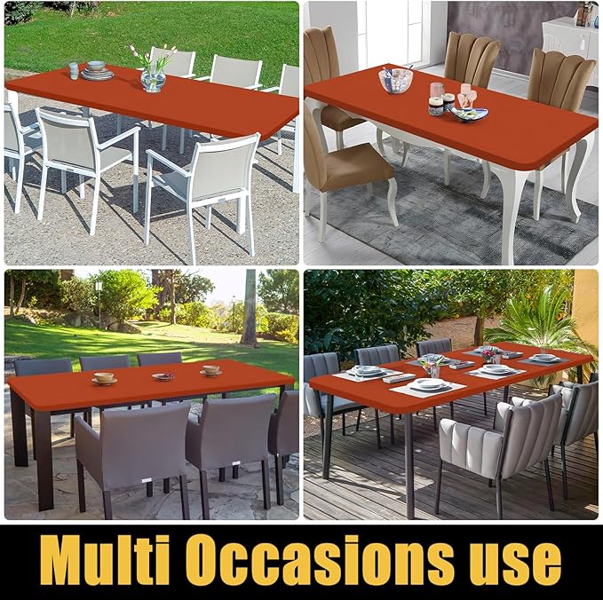 Smiry Rectangle Picnic Table Cloth, Waterproof Elastic Fitted Tablecloths for 8 Foot Tables, Washable Polyester Table Cover for Camping, Indoor and Outdoor (Rust, 30"x96")