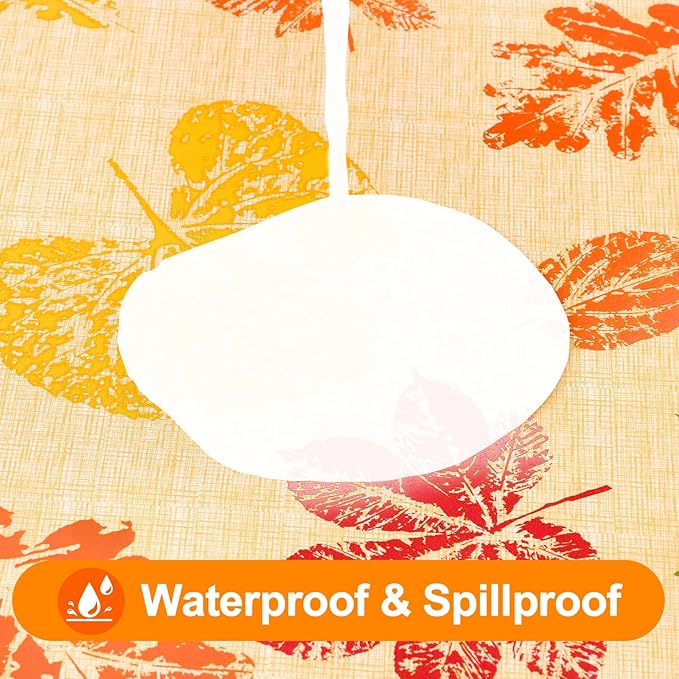 Smiry Fall Rectangle Table Cloth, Waterproof Vinyl Tablecloth with Flannel Backing, Wipeable Autumn Leaves Plastic Tablecloths for Harvest and Thanksgiving Parties, (60"x140", Rust & Yellow)