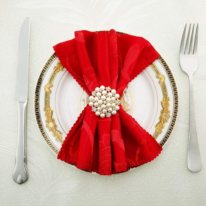 Hotop 288 Pcs Gold Napkin Rings Pearls and Flower Napkin Buckles Rhinestone - Image 2