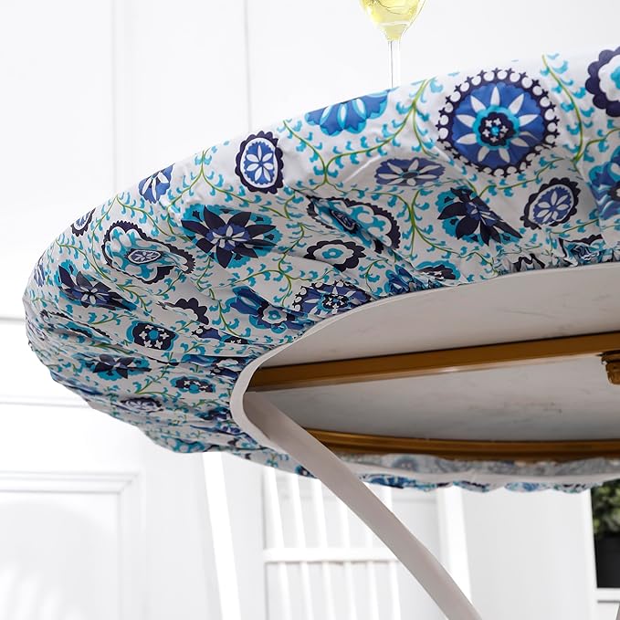 Walrus Round Vinyl Fitted Tablecloth with Flannel Backing Elastic Edge Design Table Cover Waterproof Oil-Proof PVC Table Cloth Stain-Resistant Best for 45"-56" Round