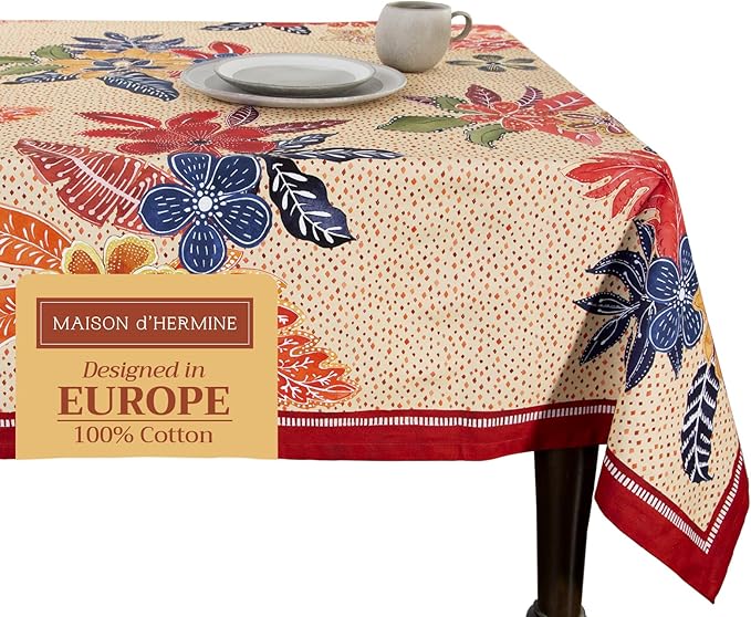 Maison d' Hermine Table Cloth Rectangle Table 100% Cotton 70 x 108 Inches Fall Tablecloth Reusable Everyday Use for Thanksgiving Christmas Decorations Dining Farmhouse Party (Kalahari)
