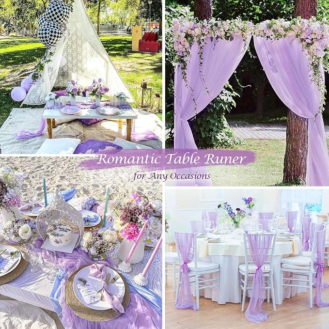Lilac Purple Cheese Cloth Table Runner 35x120 Inch Boho Romantic 10ft Lavender - Image 5
