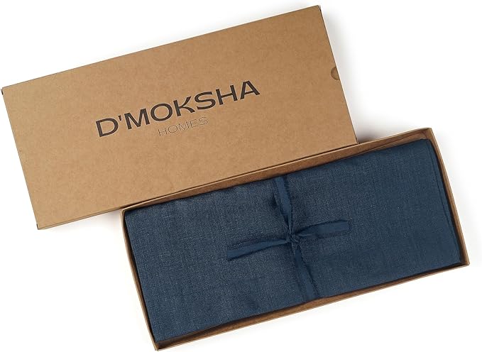 D'Moksha Homes Linen Table Runner 48 Inches - 100% Pure Linen Navy Blue Table Runner 14 x 48 Inch for Coffee Tables, Dresser, Easter - Machine Washable