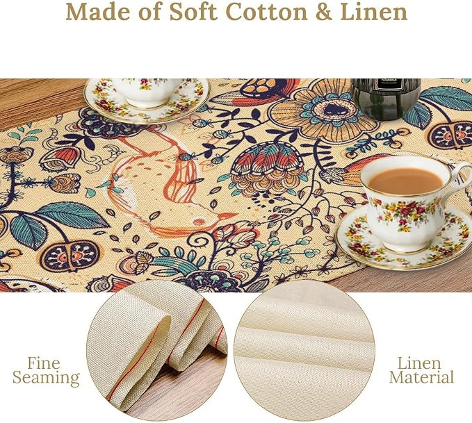 Vintage Paisley Table Runner, Boho Beige Paisley Flower Leaves Print Table - Image 6