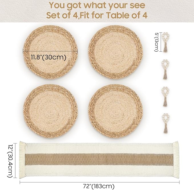 Placemats Set of 4, Natural Round Placemats - Image 3