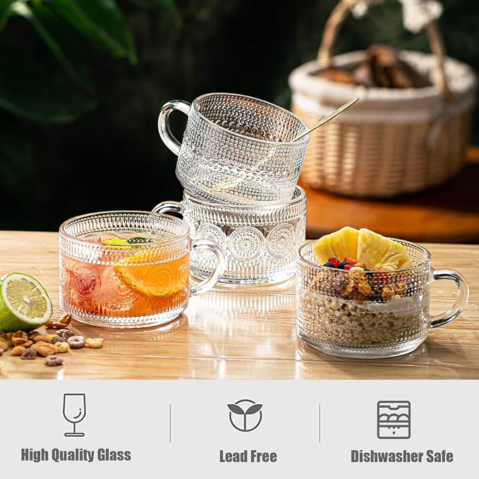 Vintage Glass Coffee Mugs Set of 6, 14 oz Tea Cups - Image 4