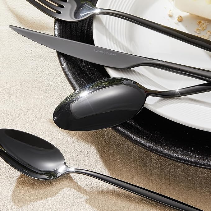 18/10 Silverware Set for 4, 20 Piece Black Stainless Steel Flatware Cutlery | - Image 4