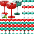 48 Pcs Ribbed Martini Glasses 10 oz Disposable Plastic Vintage Ribbed Coupe Glasses Unbreakable Dessert Parfait Glassware for Wedding Birthday Party Supplies (Red and Green)